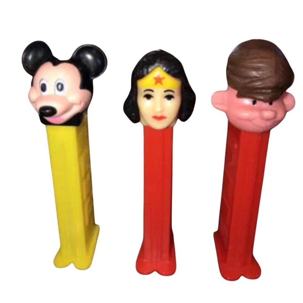 3 pc bundle Vintage 1979 Wonder Woman Pez Dispensers Mickey Mouse mystery guy